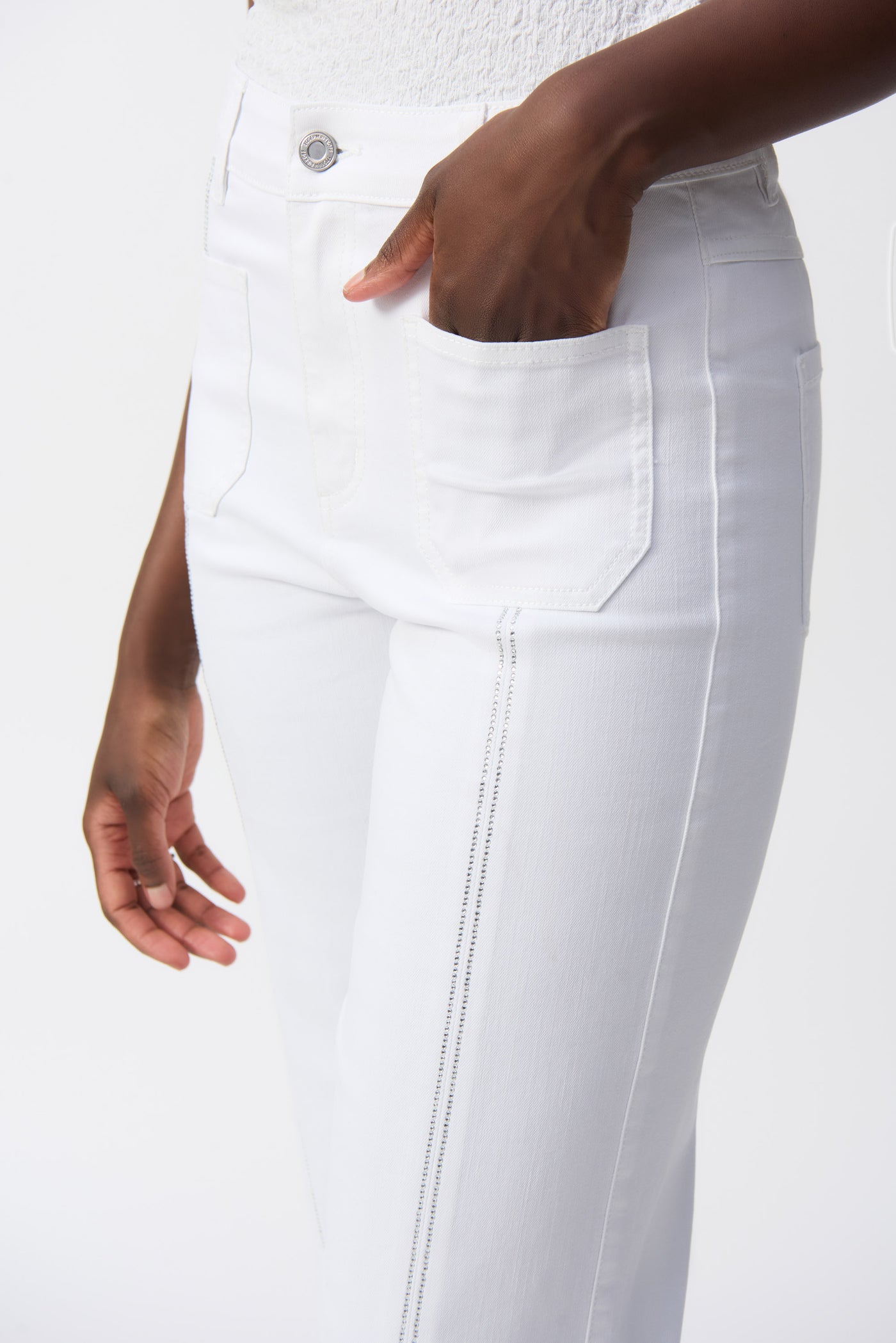 Joseph Ribkoff White Culotte Jeans With Embellished Front Seam