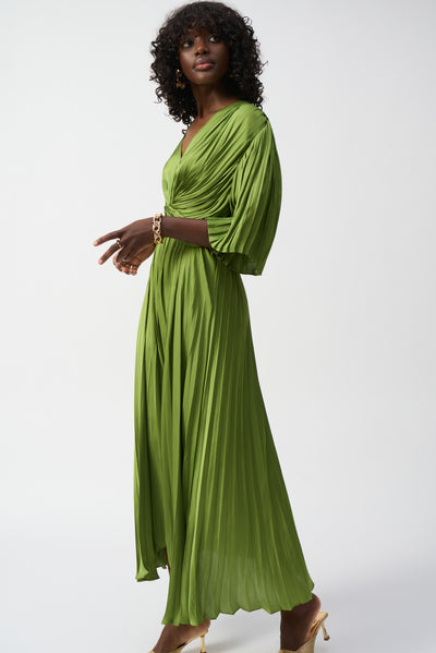 Joseph Ribkoff Greenery Pleated Satin Midi Dress