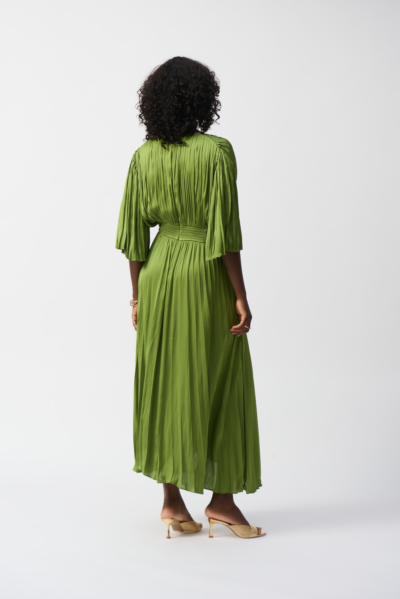 Joseph Ribkoff Greenery Pleated Satin Midi Dress