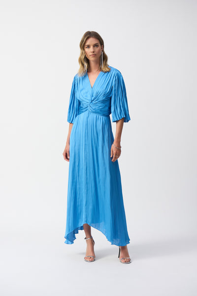 Joseph Ribkoff Coastal Blue Pleated Satin Midi Dress