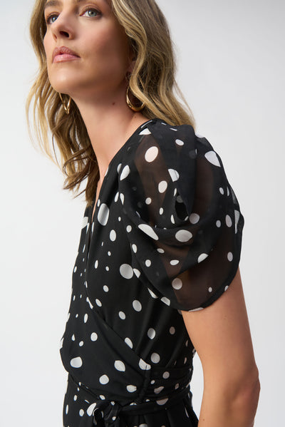 Joseph Ribkoff Chiffon Dot Print Wrap Dress