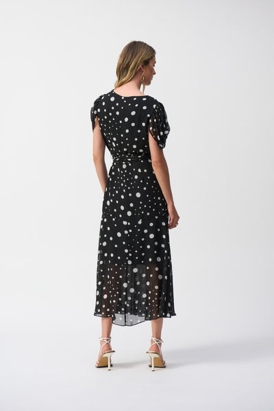 Joseph Ribkoff Chiffon Dot Print Wrap Dress