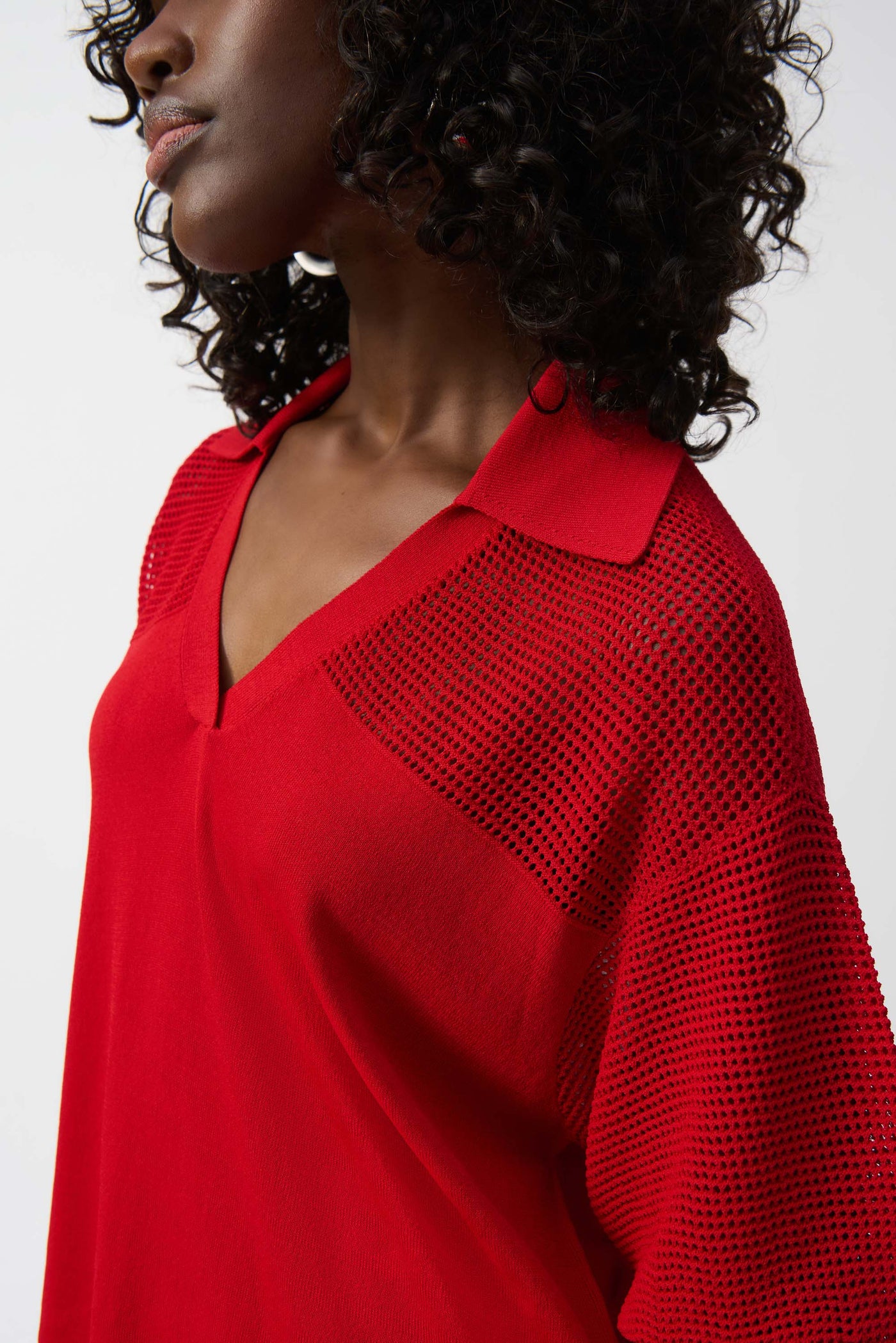 Joseph Ribkoff Red Sweater Knit Pullover With Pointelle Detail