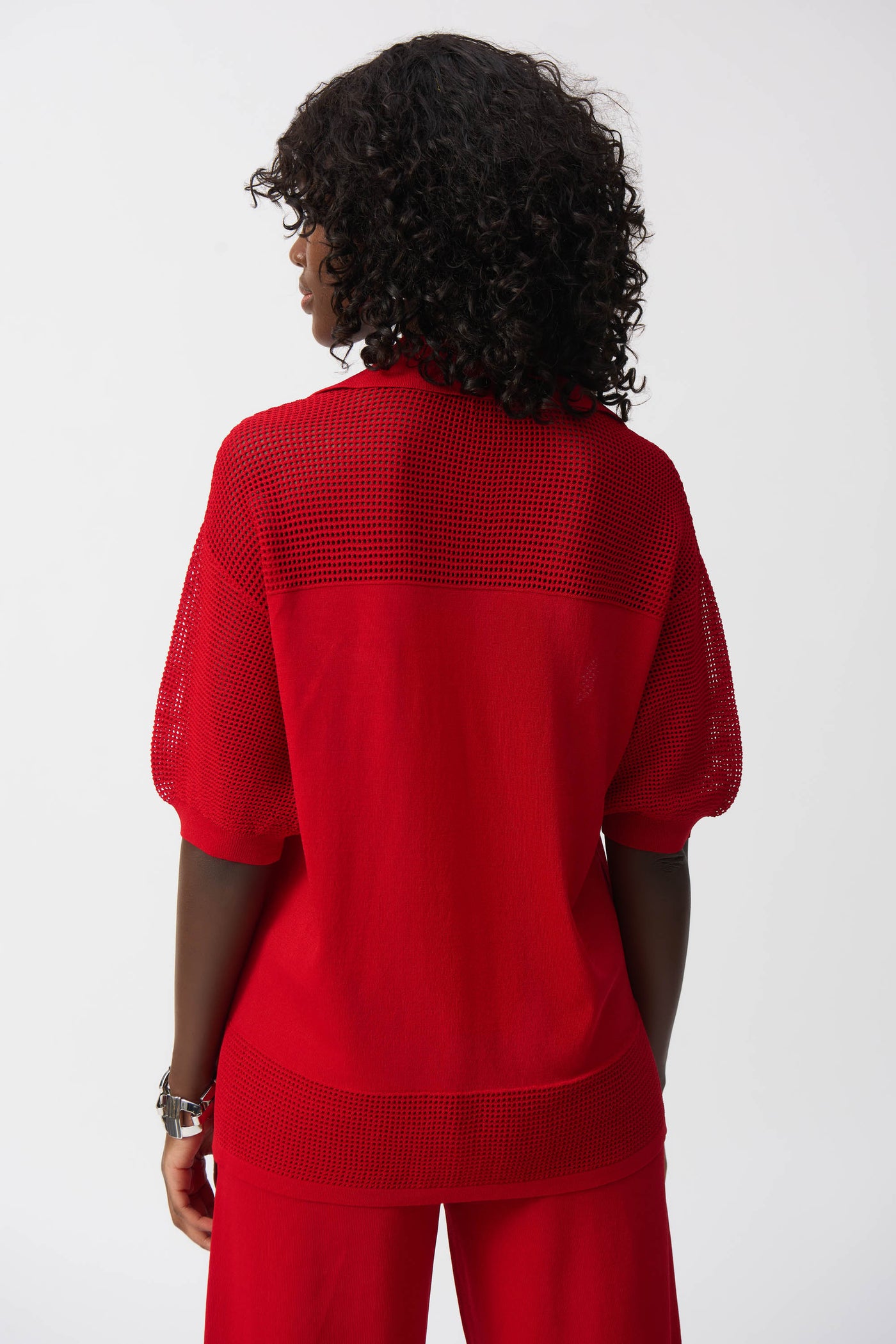 Joseph Ribkoff Red Sweater Knit Pullover With Pointelle Detail