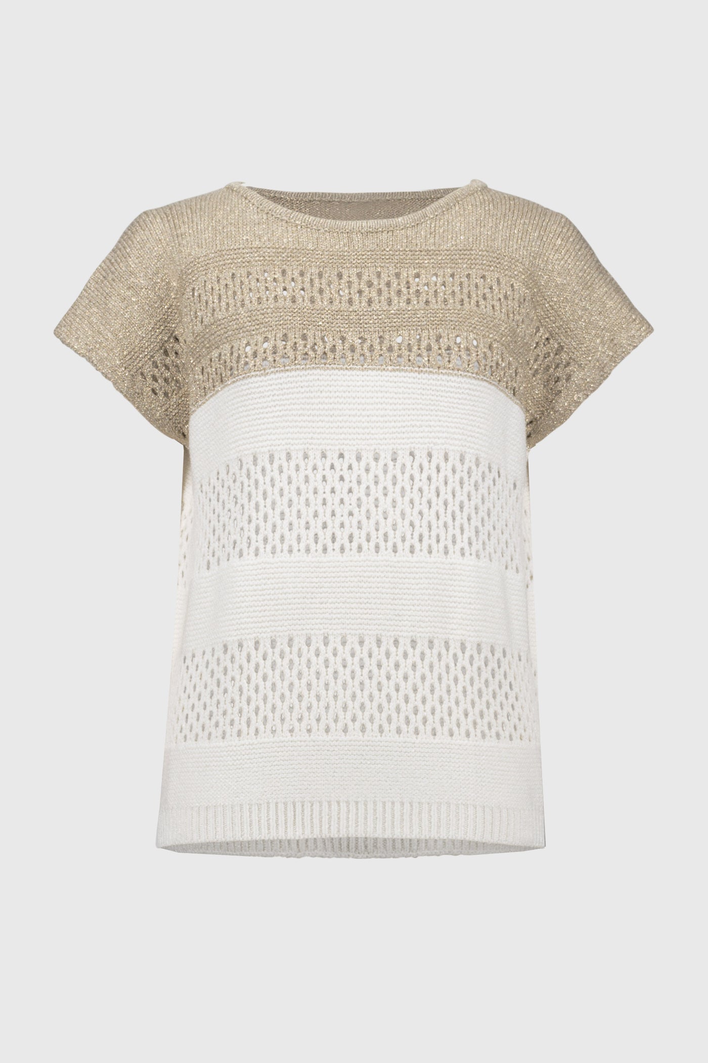 Joseph Ribkoff Vanilla & Gold Color Block Metallic Sweater Knit Pullover