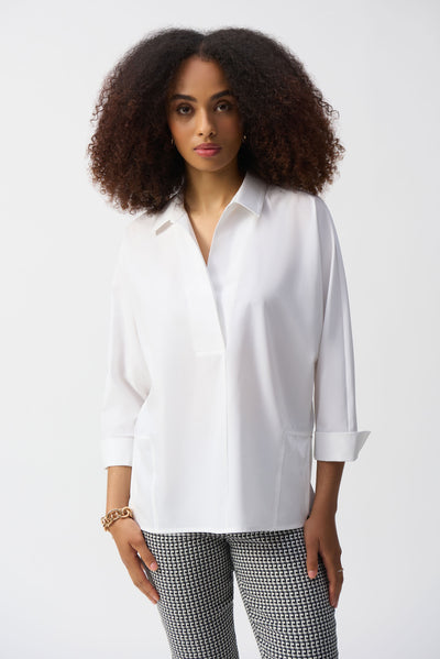 Joseph Ribkoff Vanilla Boxy Shirt Top With Overlapping V-Neck