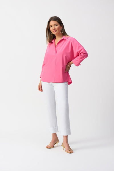 Joseph Ribkoff Bubble Gum Boxy Shirt Top With Overlapping V-Neck