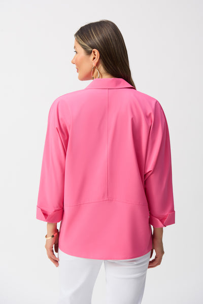 Joseph Ribkoff Bubble Gum Boxy Shirt Top With Overlapping V-Neck