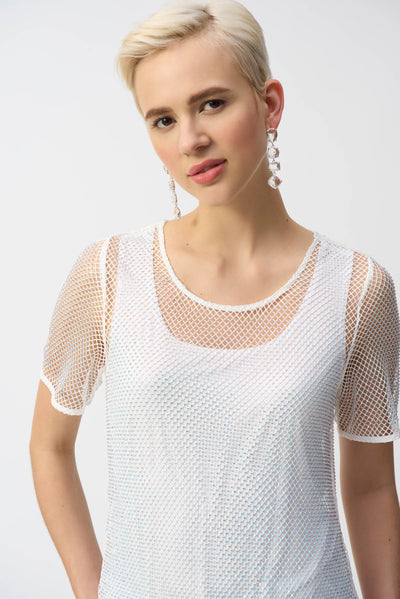 Joseph Ribkoff Two-Piece Rhinestone Mesh Top And Camisole