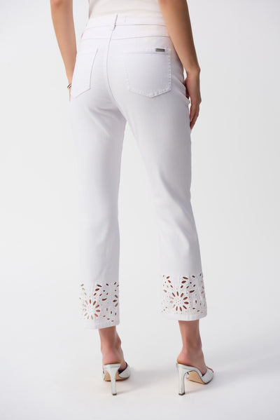 Joseph Ribkoff White Straight Fit Cropped Jeans with Embroidered Hem