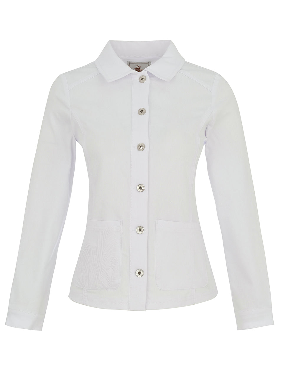 White Denim Jacket with Silver Buttons