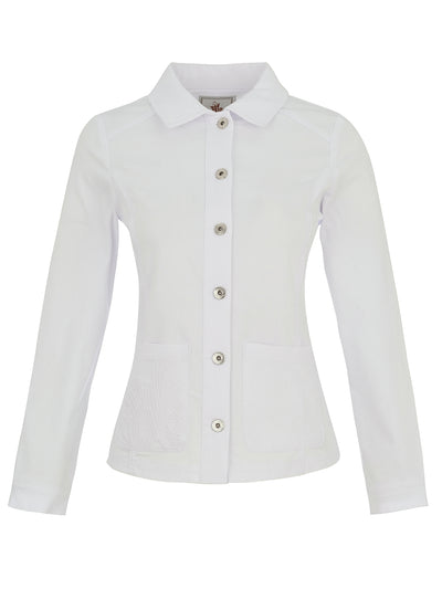 White Denim Jacket with Silver Buttons