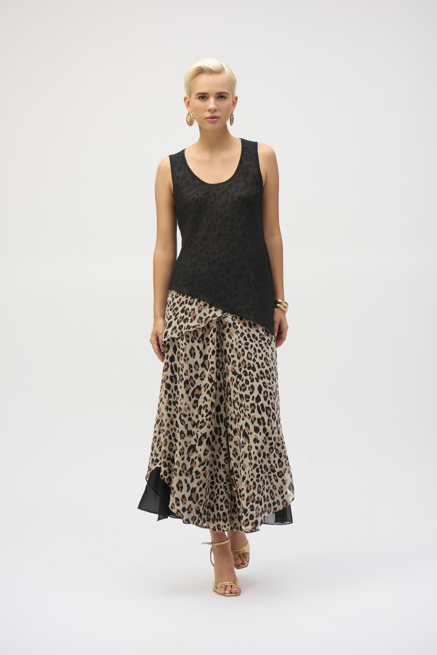 Joseph Ribkoff Chiffon Animal Print Reversible A-Line Top