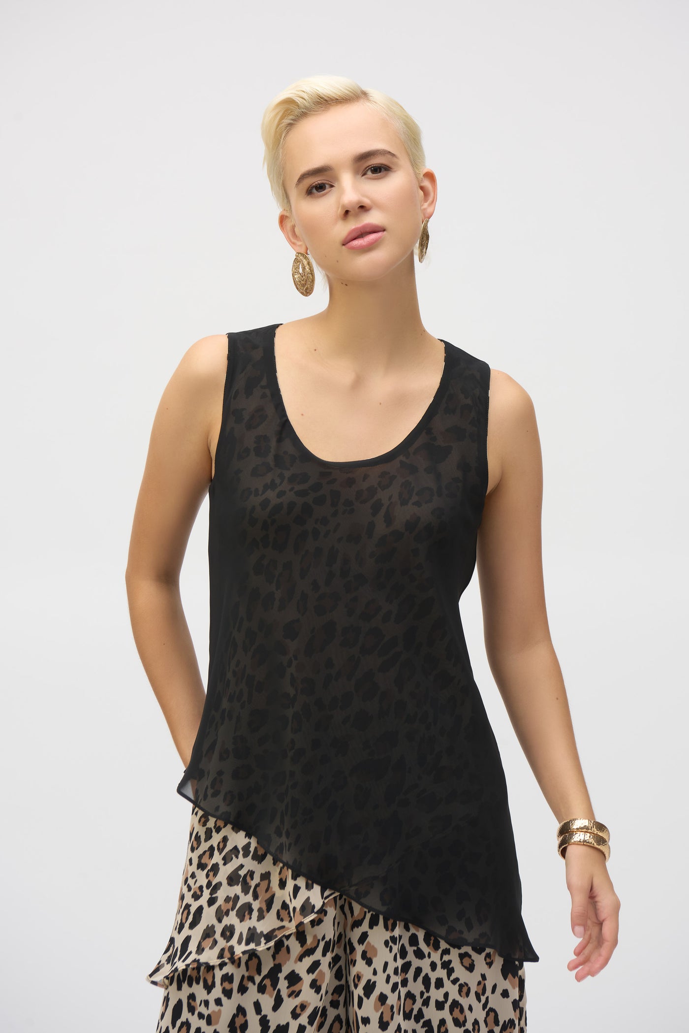 Joseph Ribkoff Chiffon Animal Print Reversible A-Line Top