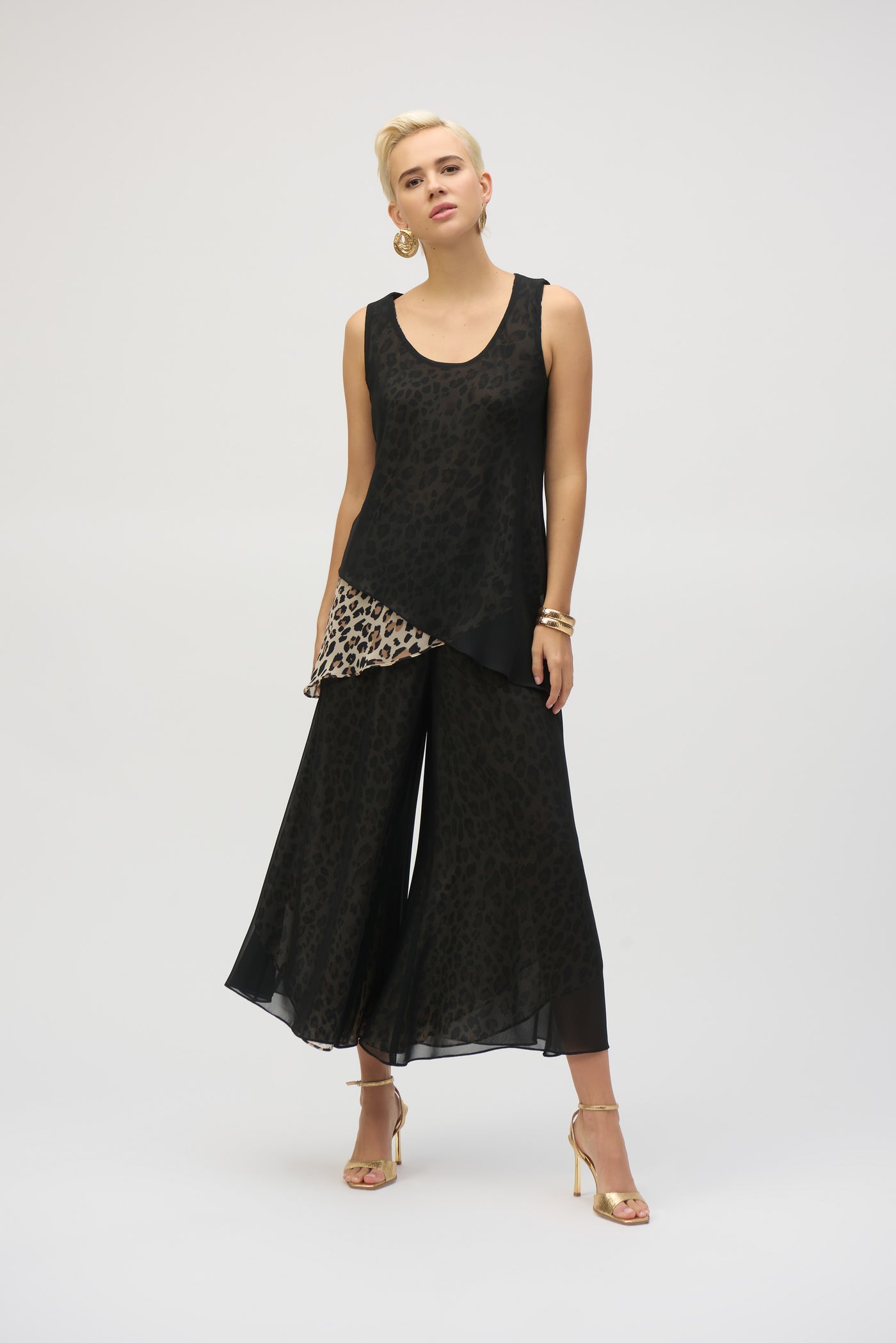 Joseph Ribkoff Chiffon Animal Print Reversible Culotte Pants