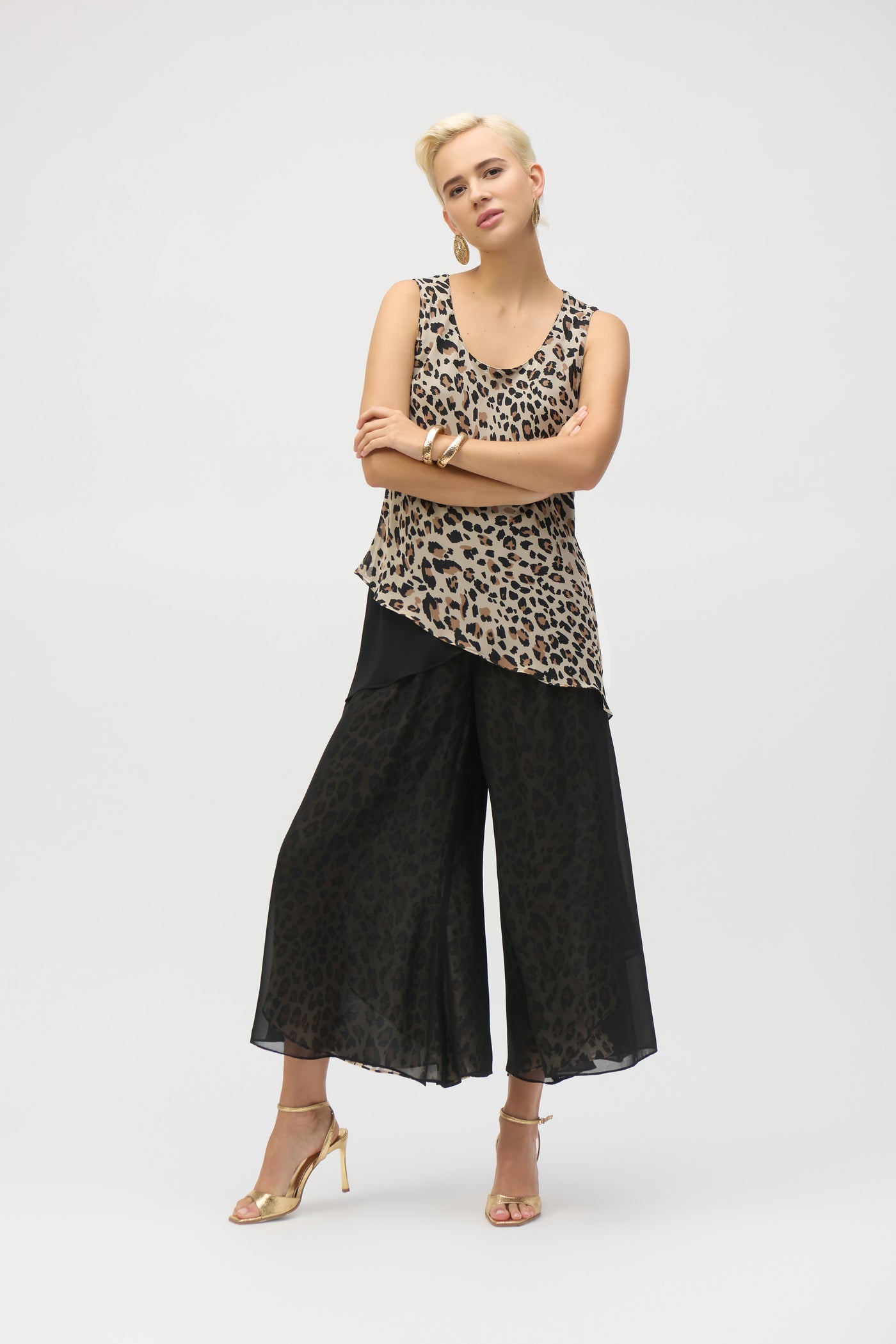 Joseph Ribkoff Chiffon Animal Print Reversible Culotte Pants