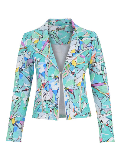 Multi Print Jacket with Zip and Stud Details