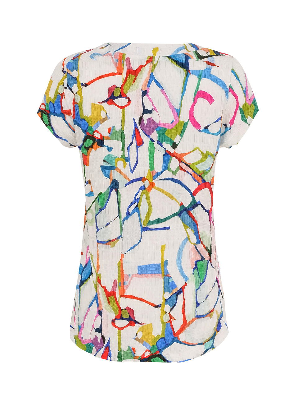 Abstract Print V-Neck T-Shirt with High-Low Hem Effect