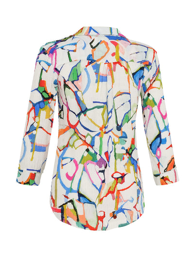 Abstract Print Shirt with High-Low Hem Effect