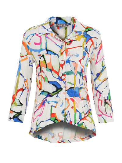 Abstract Print Shirt with High-Low Hem Effect