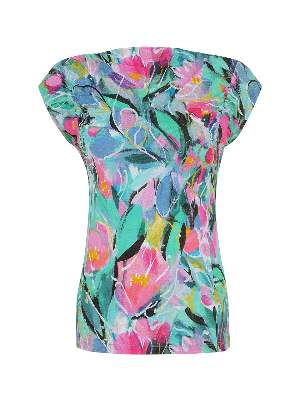 Abstract Print T-Shirt With Scooped Neckline