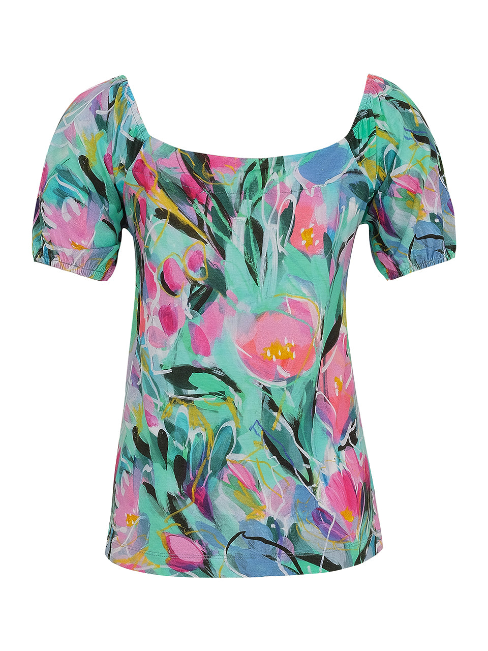 Abstract Print T-Shirt  with Elasticated Shoulder