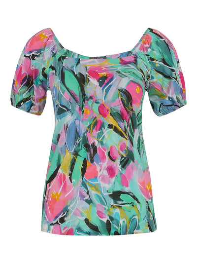 Abstract Print T-Shirt  with Elasticated Shoulder