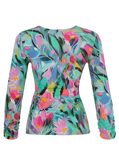 Multicoloured Top With Ruched Sleeves