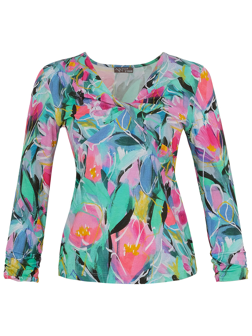 Multicoloured Top With Ruched Sleeves