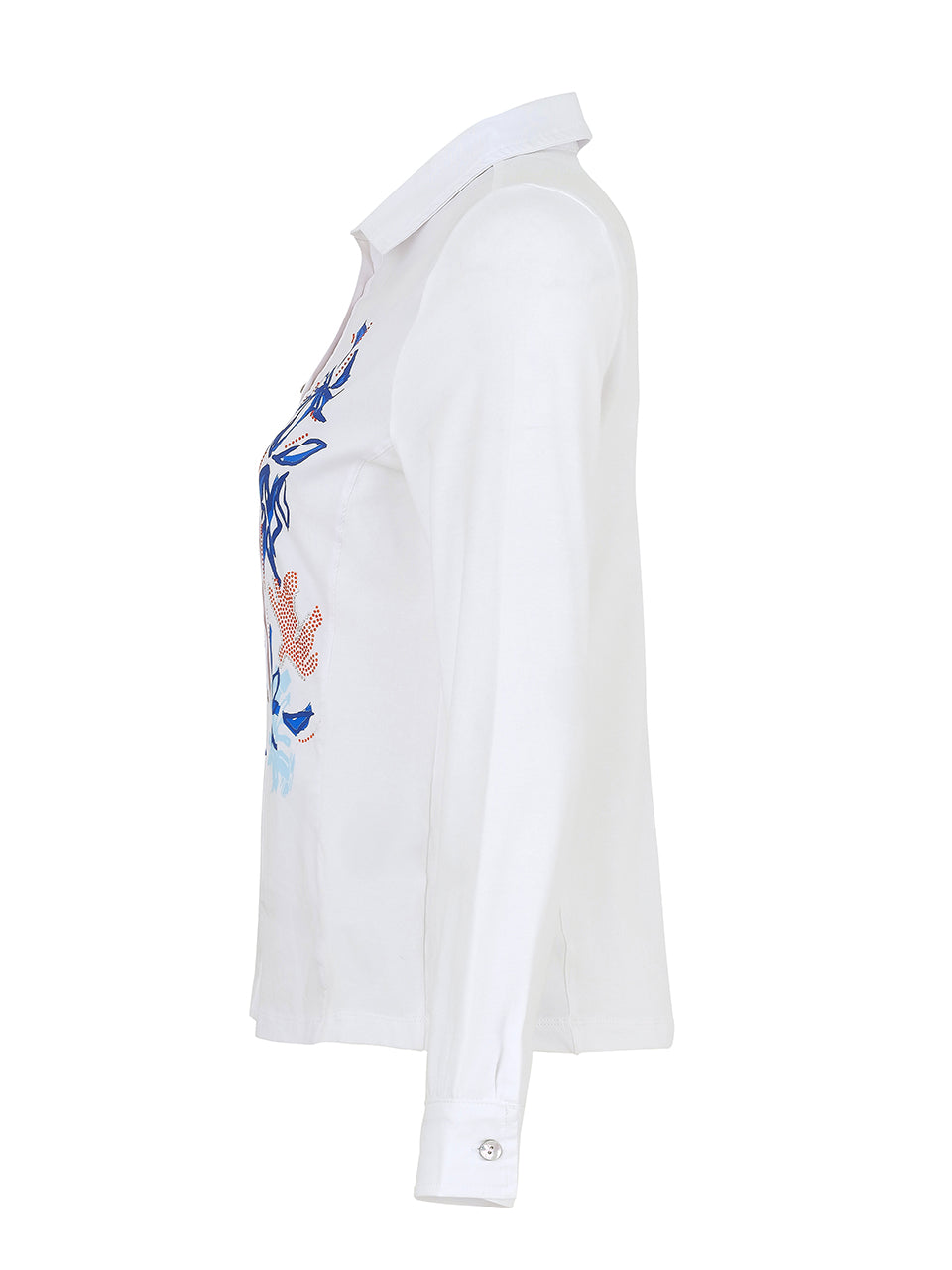 White Shirt with Mix Match Buttons and Abstract print with Diamontes