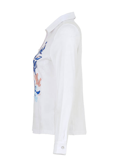 White Shirt with Mix Match Buttons and Abstract print with Diamontes