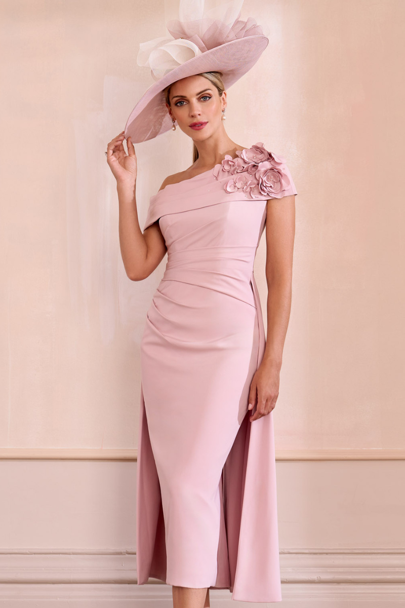 Rose One Shoulder Fitted Dress, Overskirt & Cut Work