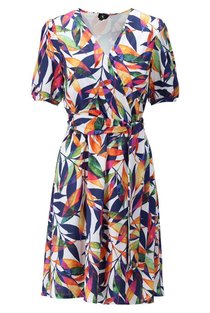 Multicoloured Crossover Dress With Tie Ribbon