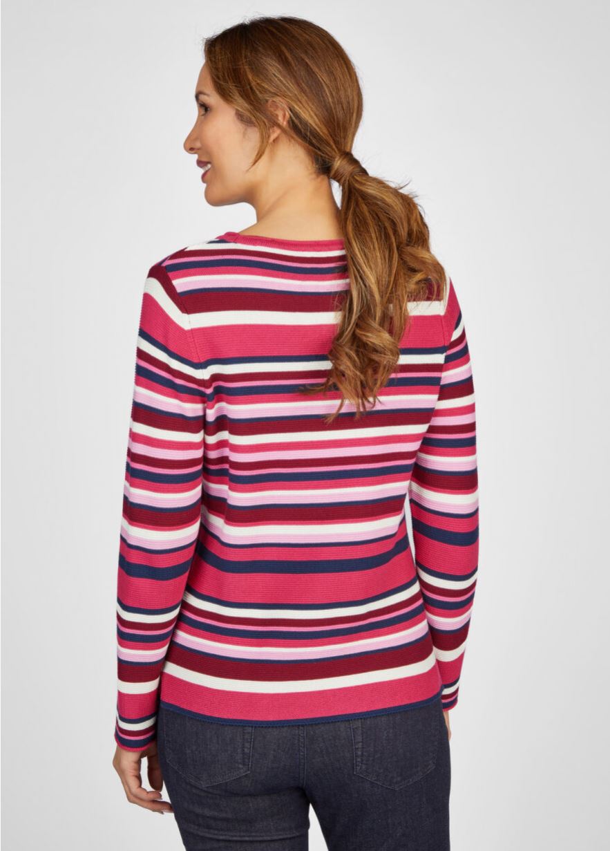 Pink & Navy Striped Round Neck Knitted Jumper