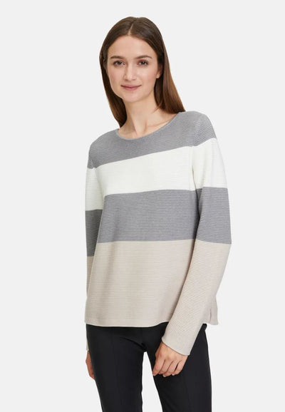 Grey, Cream & Beige Striped Knit Jumper