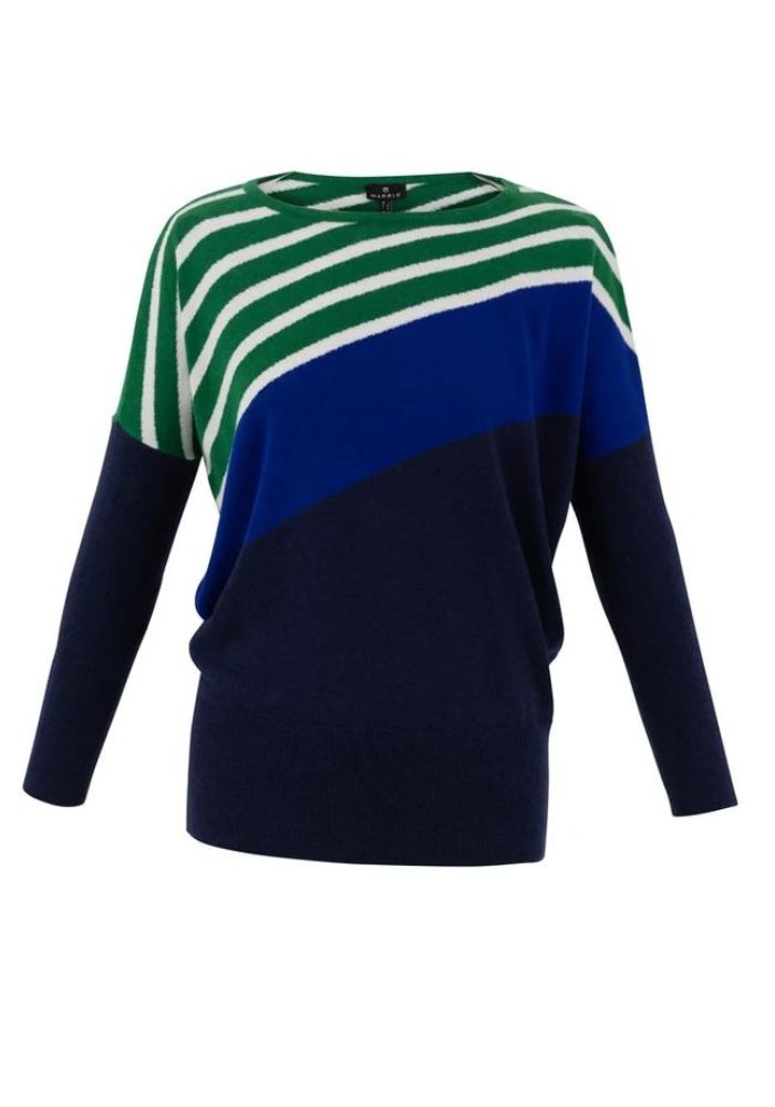 Navy Blue & Green Sweater With Stripes