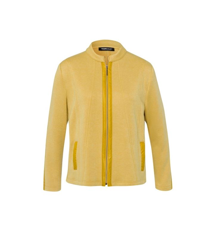 Mustard Zip Up Jacket with Round Neck and Pockets