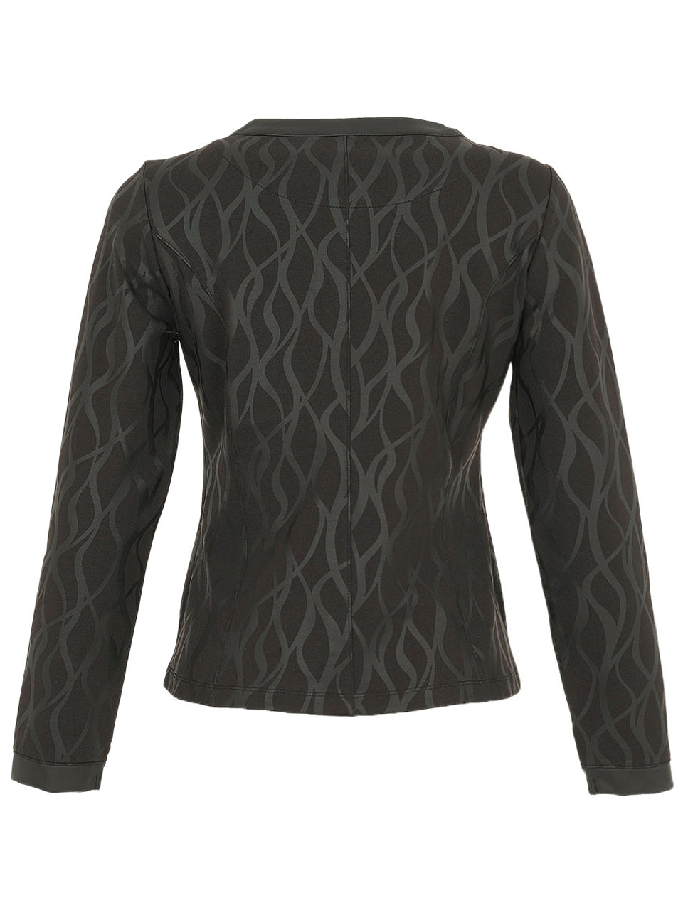 Black Swirl Print Zip-Up Jacket With Round Neck