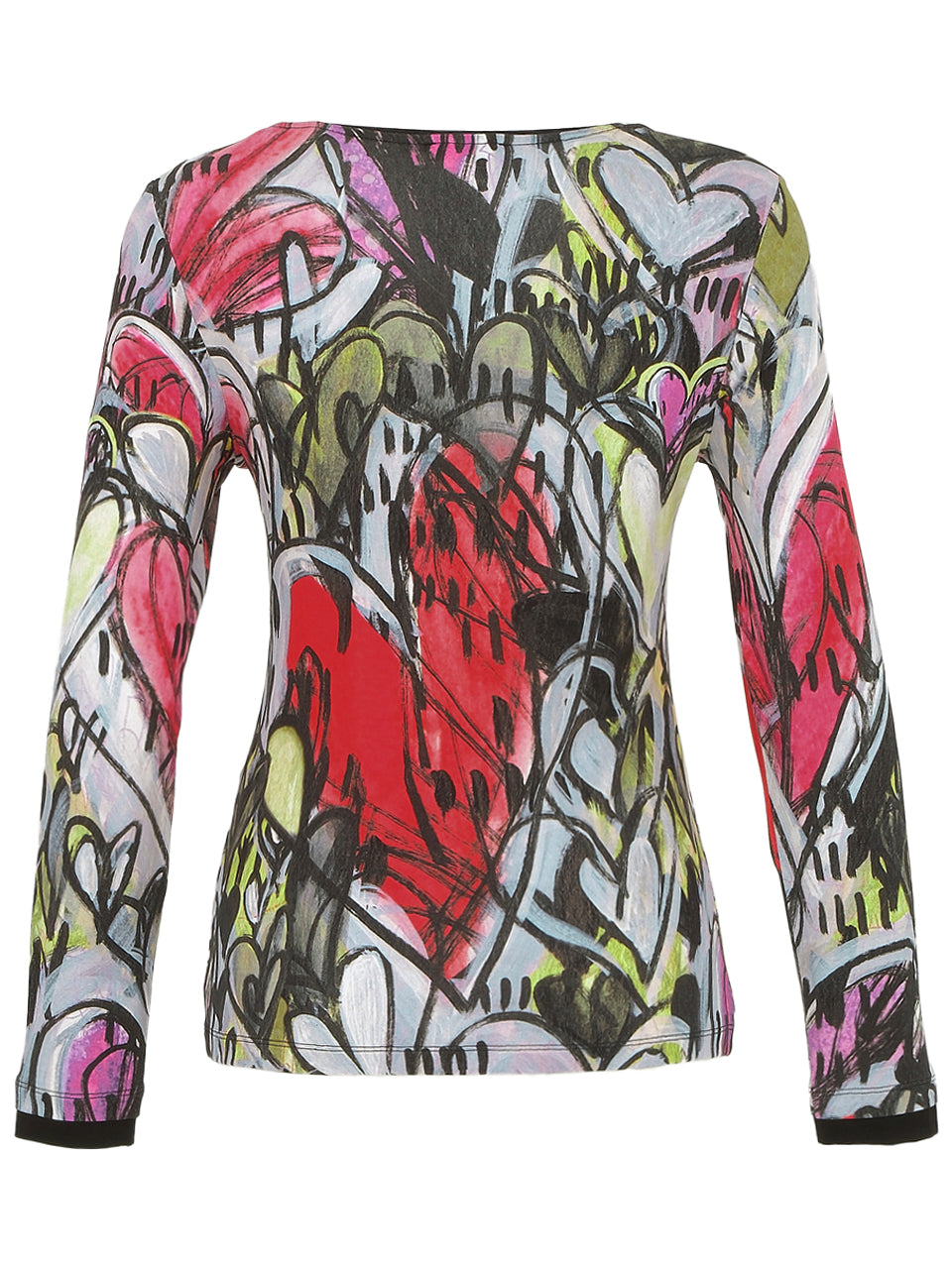 Watermelon Heart Print Long Sleeve Round-Neck Top