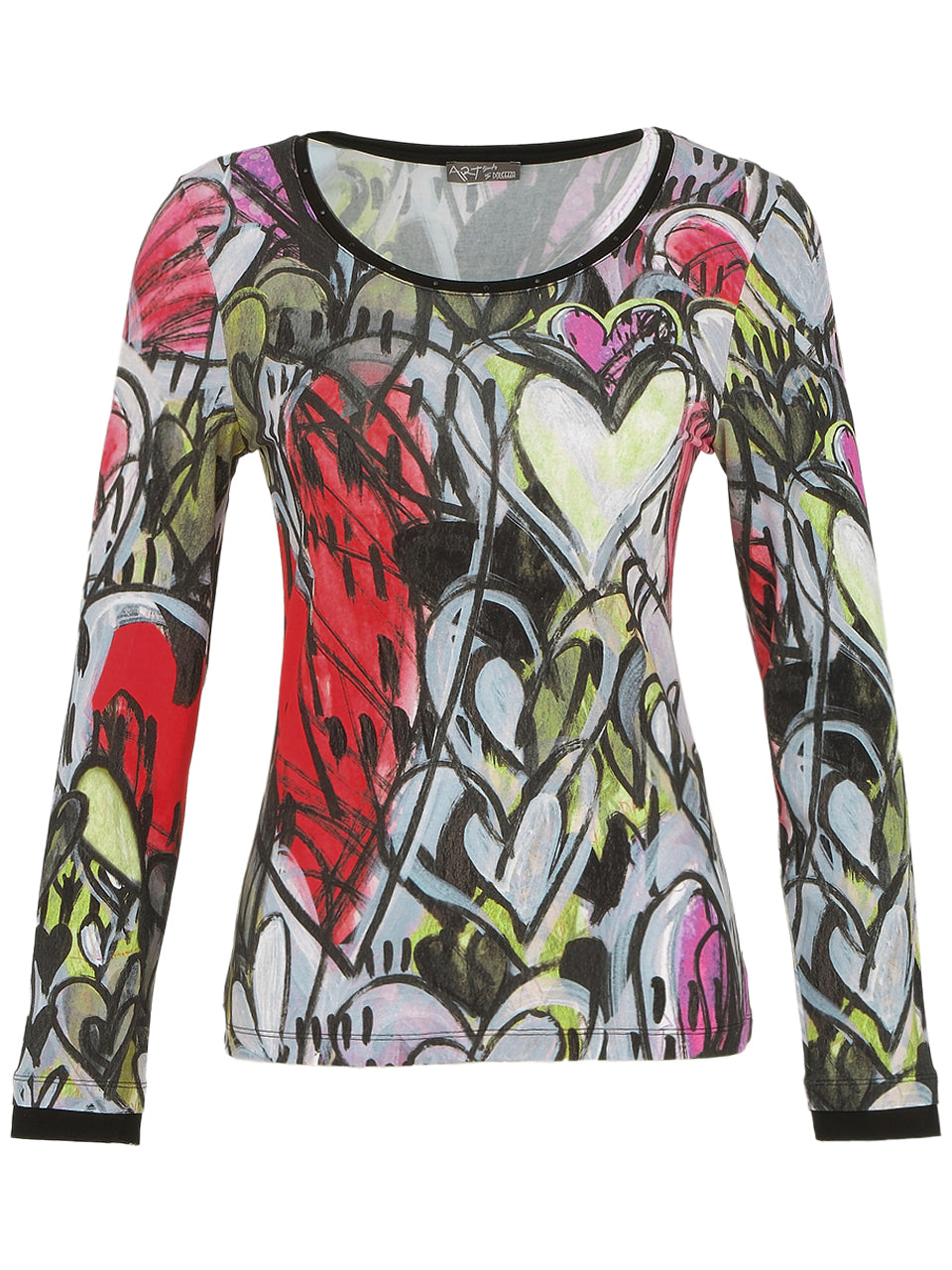 Watermelon Heart Print Long Sleeve Round-Neck Top