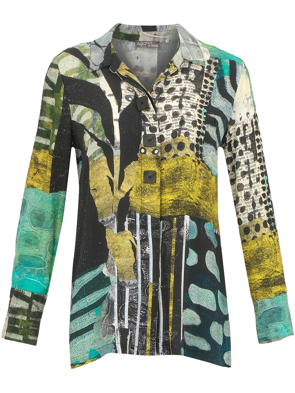 Mono Leaf Abstract Print High Low Shirt with Square Button Detail