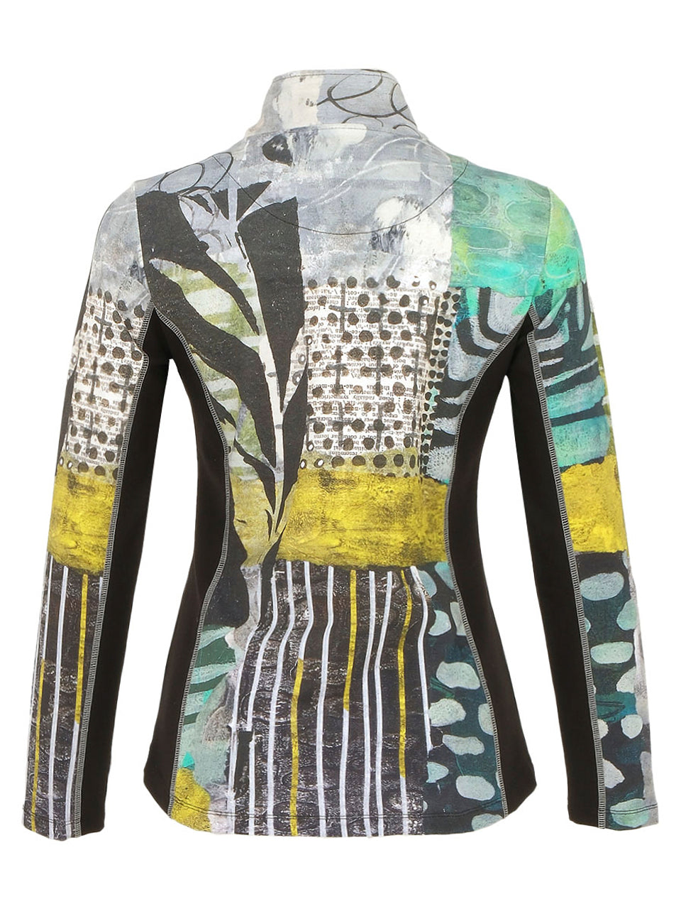 Mono Leaf Print Zip-Up Jacket with Contrast Side Panels