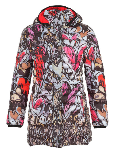 Watermelon Heart Print Quilted Puffer Coat