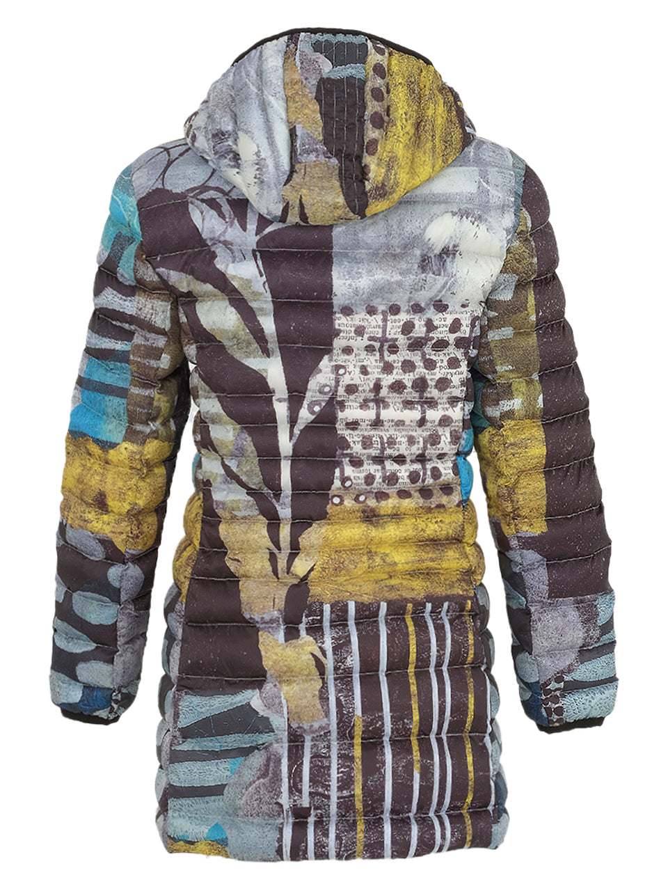 Mono Leaf Print Quilted Puffer Coat