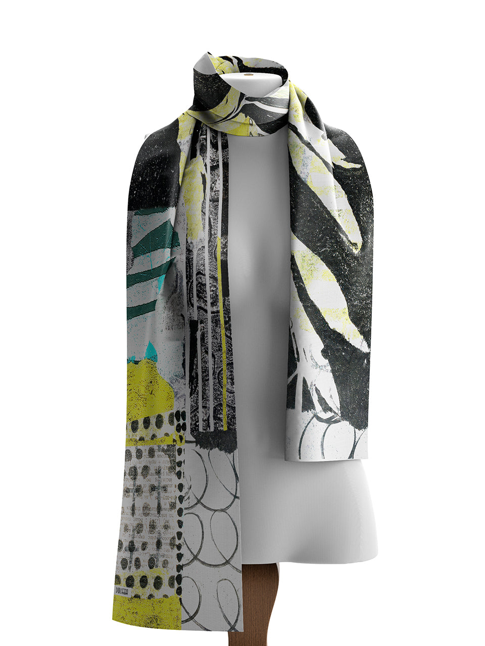 Mono Leaf Print Lightweight Rectangular Scarf