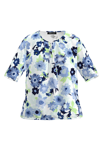 Pale Green, Blue & White Short Sleeve Top with Tie & Elasticated Waist