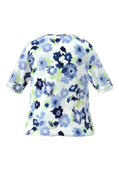 Pale Green, Blue & White Short Sleeve Top with Tie & Elasticated Waist