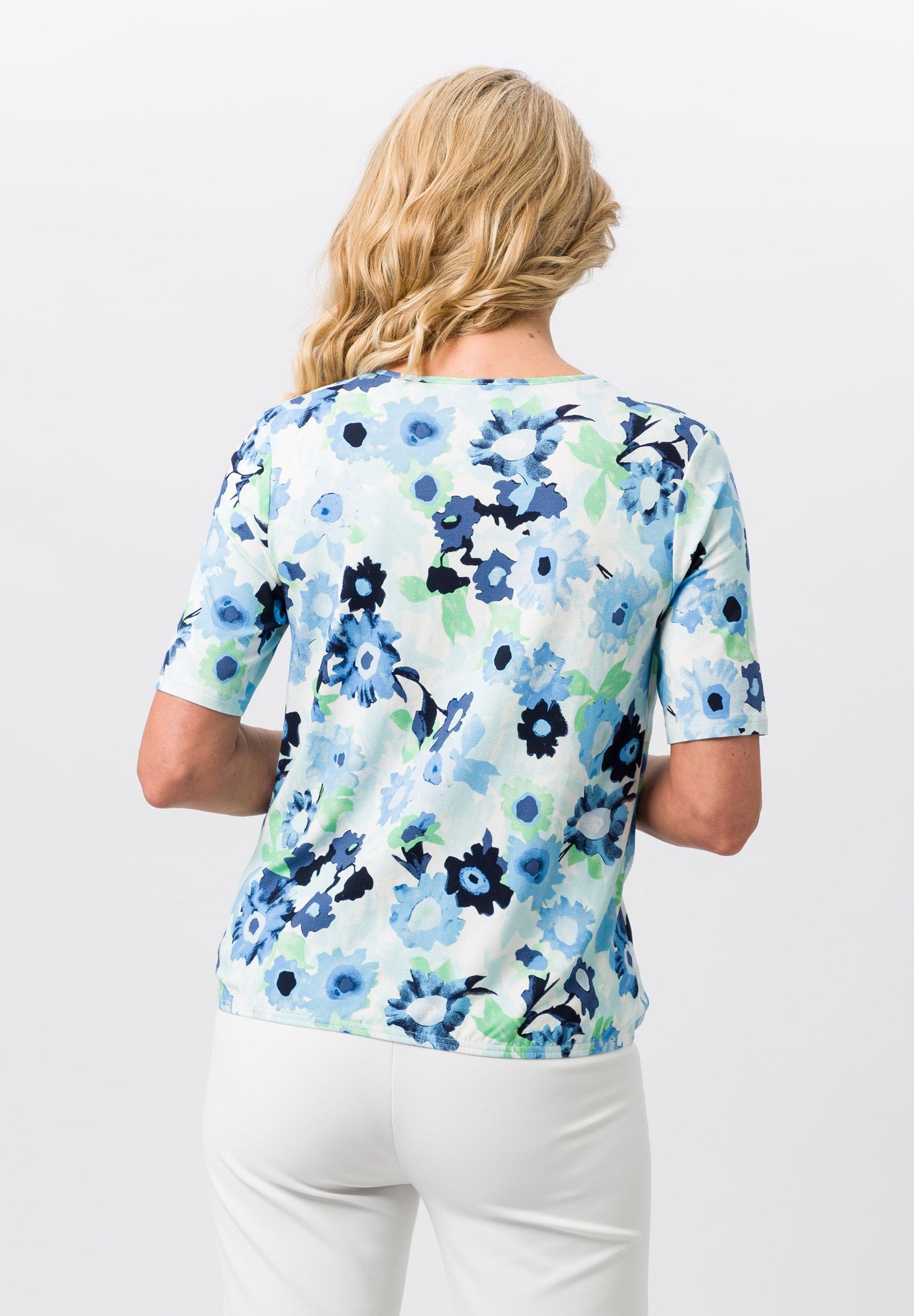 Pale Green, Blue & White Short Sleeve Top with Tie & Elasticated Waist