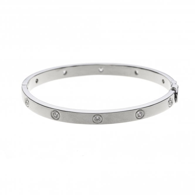 Rhodium Plated Bangle with Diamonte Detail