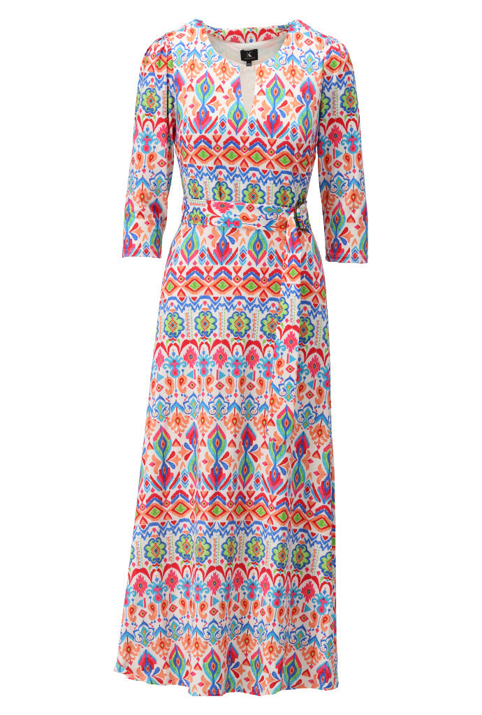 Retro Print Maxi Dress With Belt